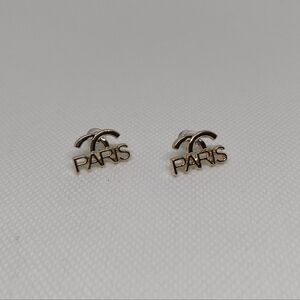 Gold Paris Design Logo Stud Earrings